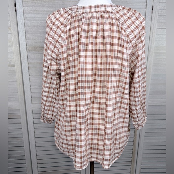 UNIVERSAL THREAD 100% Cotton Plaid 3/4 Sleeve Blouse Neutral/Multi-Medium - Picture 3 of 3